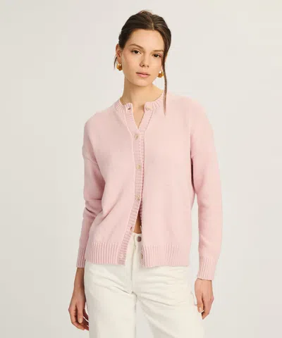 Naadam Cotton High Neck Cardigan In Pink
