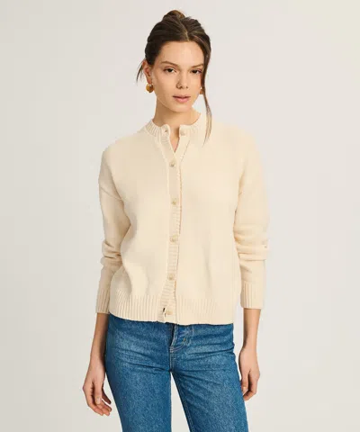 Naadam Cotton High Neck Cardigan In White