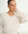 Naadam Cotton V-neck Sweater In White