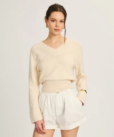 Naadam Cotton V-neck Sweater In White