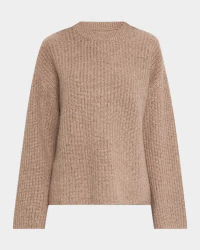 Naadam Crewneck Super Luxe Cashmere Fisherman Sweater In Heathered Brown