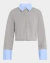 Naadam Cropped Button-down Mixed Media Sweater In Gray