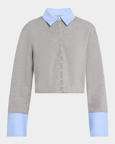 Naadam Cropped Button-down Mixed Media Sweater In Gray