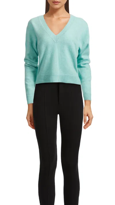 Pre-owned Naadam Cropped V Neck Pullover For Women In Aqua