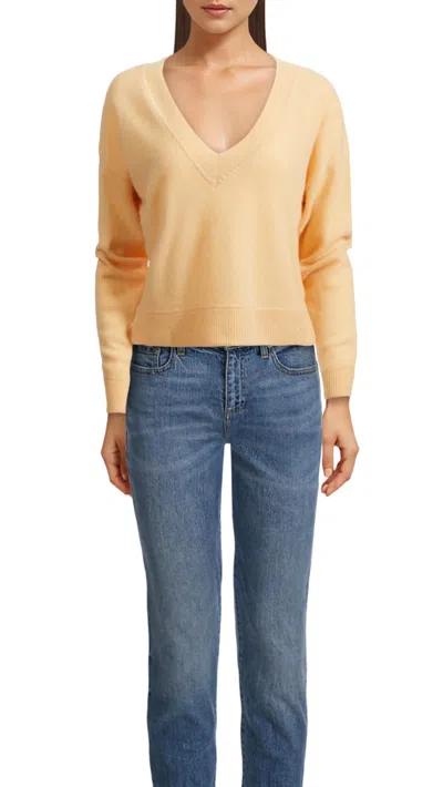 Pre-owned Naadam Cropped V Neck Pullover For Women In Pale Peach