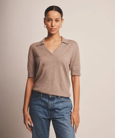 Naadam Fancy Cashmere Short Sleeve Polo In Timber
