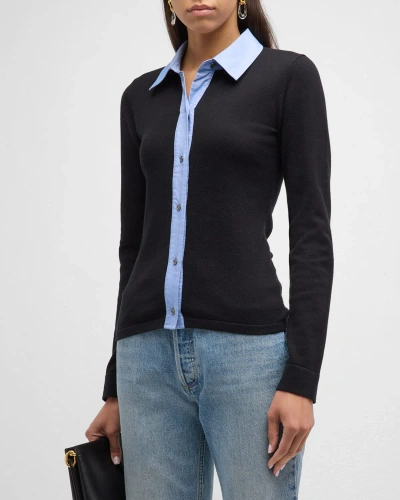 Naadam Women's Colourblocked Cotton Button-front Shirt In Black Combo