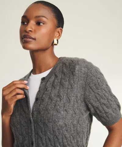 Naadam Lightweight Cashmere Cable Short Sleeve Cardigan In Gray