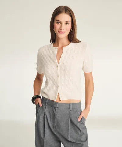 Naadam Lightweight Cashmere Cable Short Sleeve Cardigan In Neutral