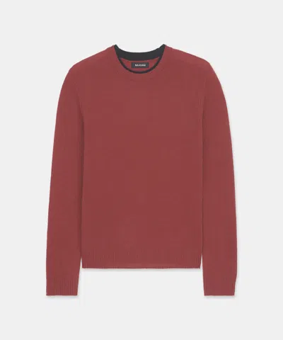 Naadam Lightweight Cashmere Contrast Trim Crewneck Sweater In Brick Red