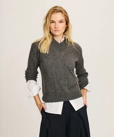 Naadam Lightweight Cashmere High V-neck Pullover In Gray