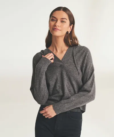 Naadam Lightweight Cashmere Open Neck Hoodie In Gray
