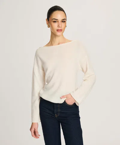 Naadam Lightweight Cashmere Relaxed Boatneck Sweater In White