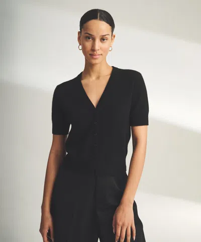 Naadam Lightweight Cashmere Short Sleeve Cardigan In Black