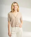 Naadam Lightweight Cashmere Short Sleeve Cardigan In Shell