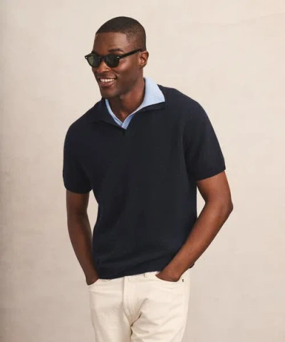 Naadam Lightweight Cashmere Short Sleeve Polo In Black
