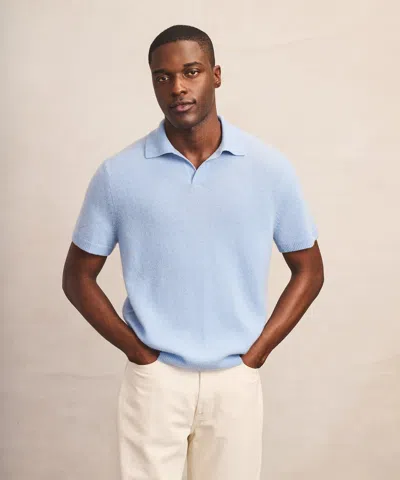Naadam Lightweight Cashmere Short Sleeve Polo In Blue