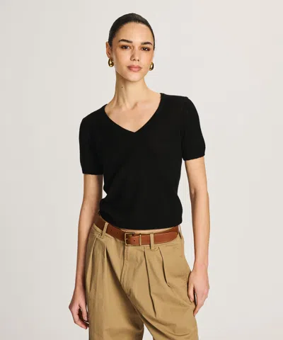Naadam Lightweight Cashmere Short Sleeve V-neck Sweater In Black