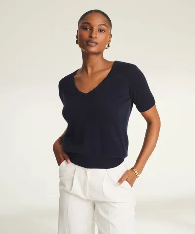 Naadam Lightweight Cashmere Short Sleeve V-neck Sweater In Blue