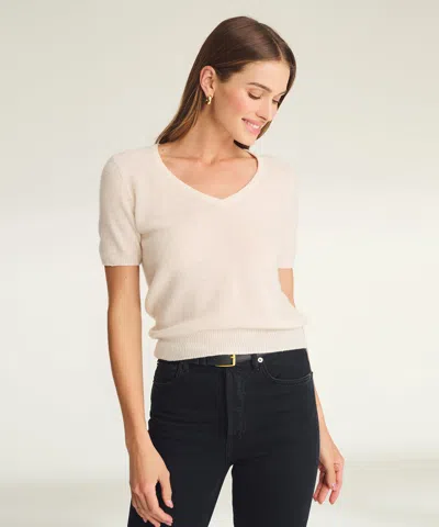 Naadam Lightweight Cashmere Short Sleeve V-neck Sweater In Neutral