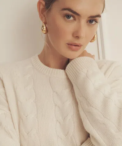Naadam Luxe Cashmere Cable Crewneck In White