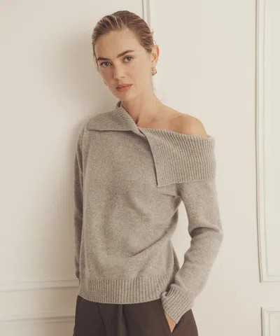 Naadam Luxe Cashmere Collared Asymmetrical Sweater In Cement