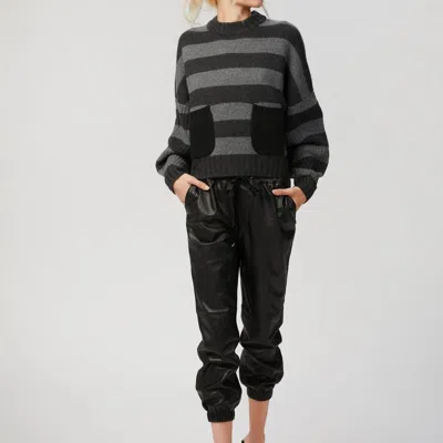 Naadam Luxe Cashmere Cropped Crewneck Sweater In Smoke/granite Stripe In Black