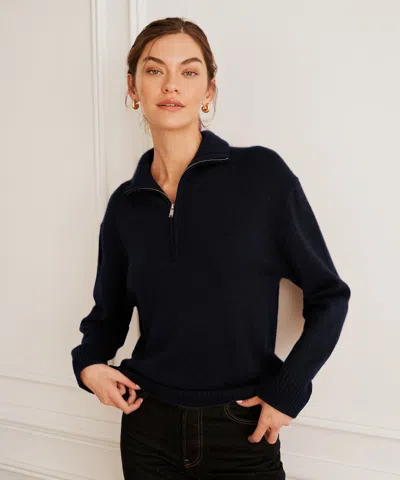 Naadam Luxe Cashmere High Neck Quarter Zip In Blue