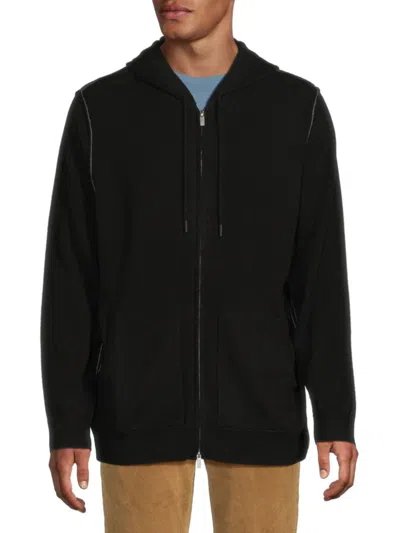 Naadam Men's Wool & Cashmere Tipped Yoke Zip Hoodie In Black Granite