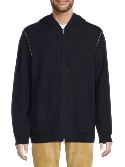 Naadam Men's Wool & Cashmere Tipped Yoke Zip Hoodie In Navy Cement