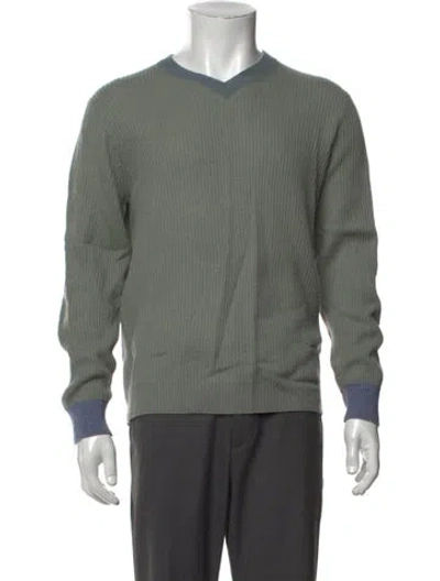 Pre-owned Naadam Merino Wool V-neck Pullover In Green