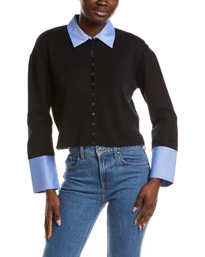 Naadam Mixed Media Button Down Cashmere-blend Shirt In Black