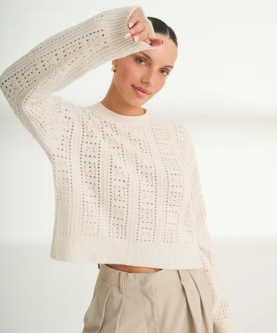 Naadam Novelty Cashmere Crochet Crewneck In Neutral