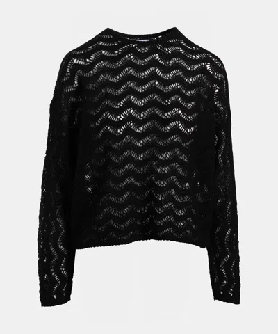 Naadam Novelty Cashmere Lace Crew In Black