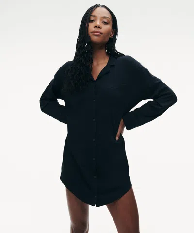 Naadam Pajama Button Up Dress In Fig