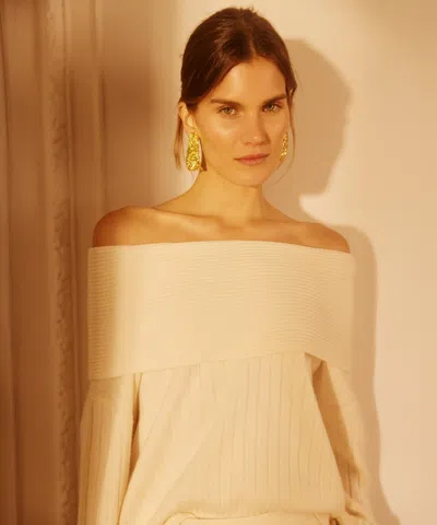 Naadam Premium Cashmino Ribbed Draped Top In White