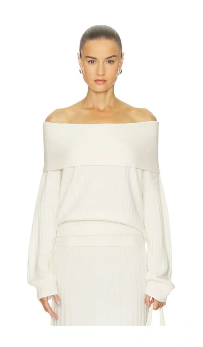 Naadam Premium Cashmino Ribbed Draped Top In White