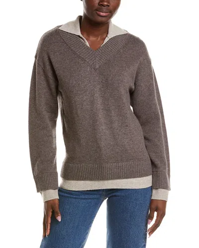 Naadam Premium Wool & Cashmere-blend Layered Polo Sweater In Brown