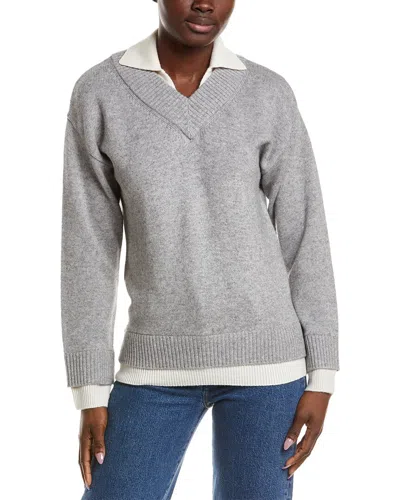 Naadam Premium Wool & Cashmere-blend Layered Polo Sweater In Gray