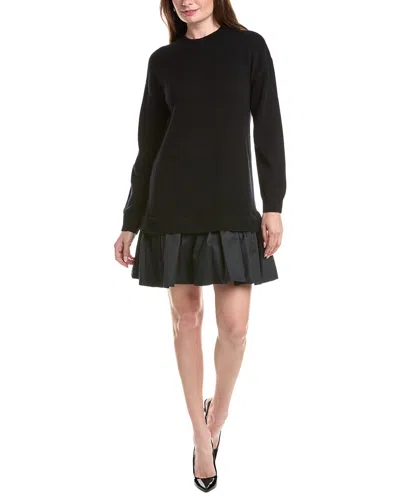 Naadam Premium Wool & Cashmere-blend Mixed Media Mini Dress In Black