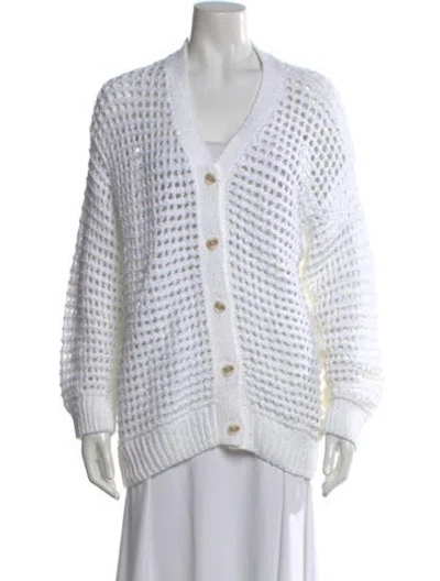 Pre-owned Naadam Printed V-neck Sweater In White