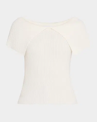 Naadam Ribbed Bateau-neck Foldover Top In Neutral