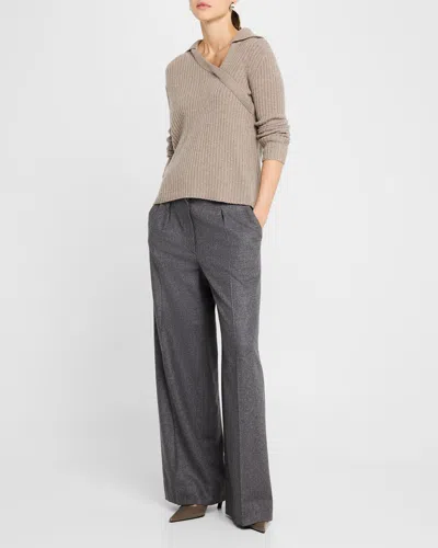 Naadam Ribbed Cashmere Asymmetric Polo Sweater In Timber