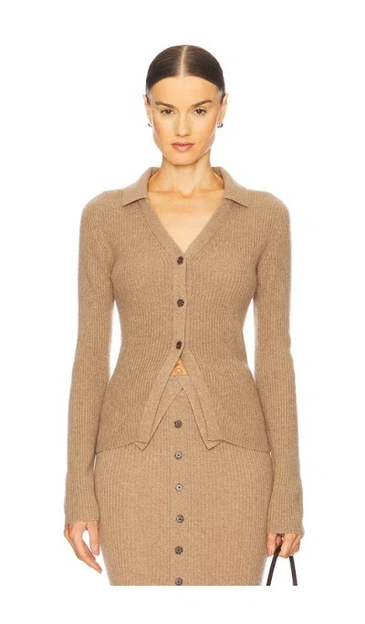 Naadam Ribbed Collared Cardigan In 深咖啡色