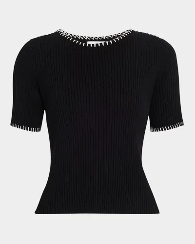 Naadam Ribbed Cotton-cashmere Embroidered T-shirt In Black
