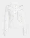 Naadam Ribbed Open-stitch Quarter Button Sweater In White