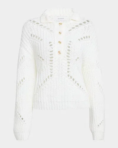 Naadam Ribbed Open-stitch Quarter Button Sweater In White
