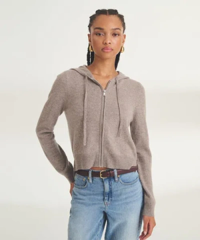 Naadam Signature Cashmere Cropped Zip Up Hoodie In Brown