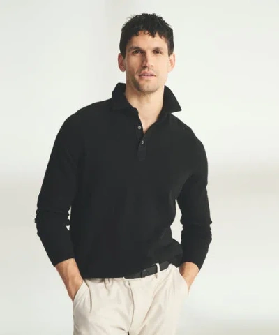 Naadam Signature Cashmere Long Sleeve Polo In Black
