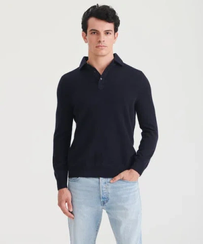 Naadam Signature Cashmere Long Sleeve Polo In Blue